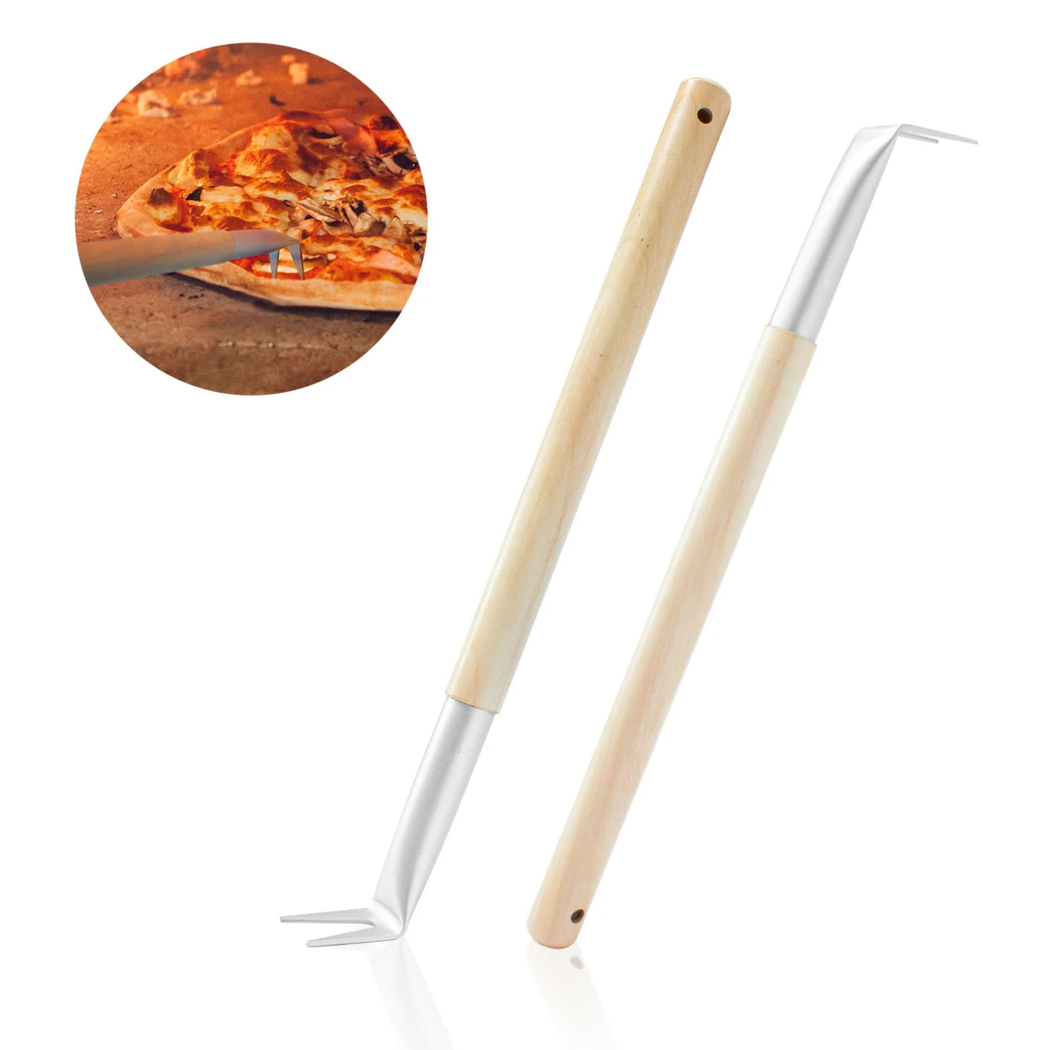 Chicago Brick Oven Aluminum 17.5" Pizza Spinner Turning Fork with Wooden Handle and Leather Strap (2-Pack) CBO-A-PZA-SPN-2PK