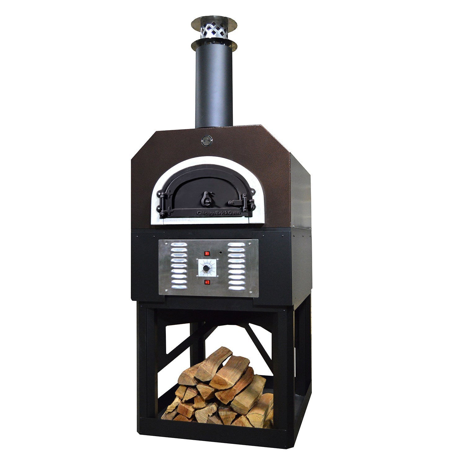 Chicago Brick Oven CBO-750 Hybrid Pizza Oven (Residential) with Hood & Black Base Stand CBO-O-STD-750-HYB-R