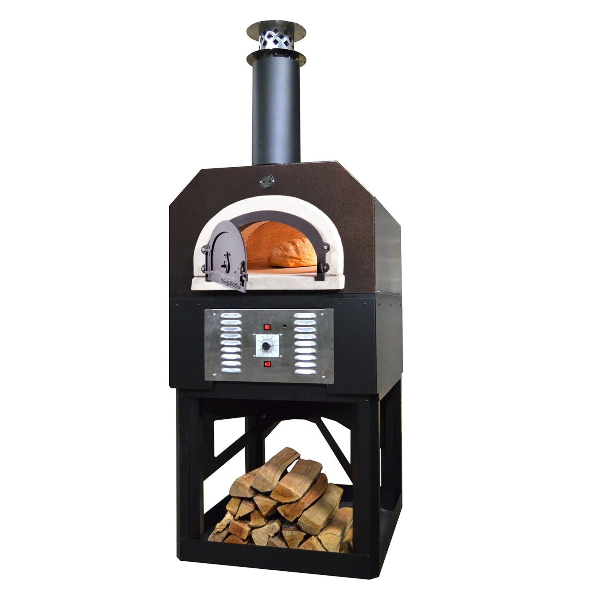 Chicago Brick Oven CBO-750 Hybrid Pizza Oven (Commercial) with Hood & Black Base Stand CBO-O-STD-750-HYB-C
